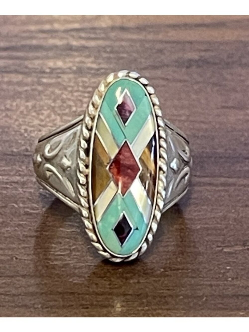 Carolyn Pollack Relios 925 Sterling Silver Gemstone Inlay Ring Size 7 Southwest